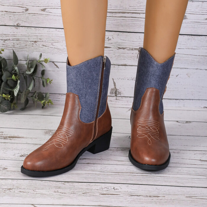 Stylish Denim Patchwork Boots
