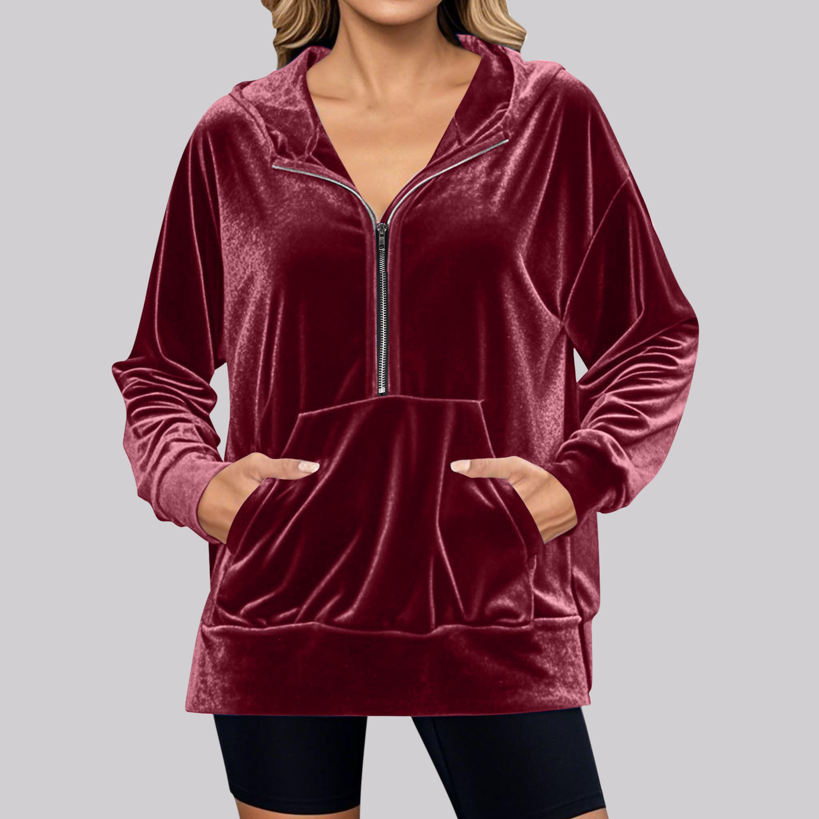 Women Velvet Zipper Top Velvet Zipper Top