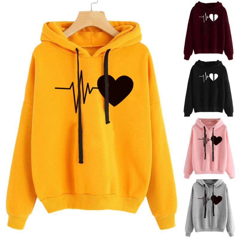Women Heart Print Hoodie